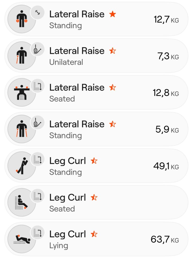 List of exercises in Enode app.