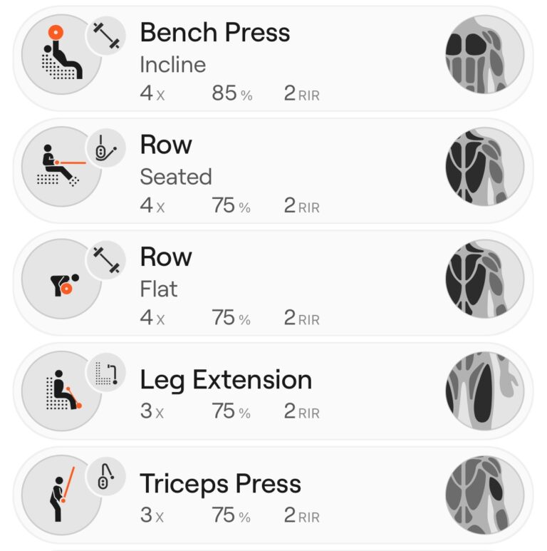 Screenshot of a workout inside Enode app.